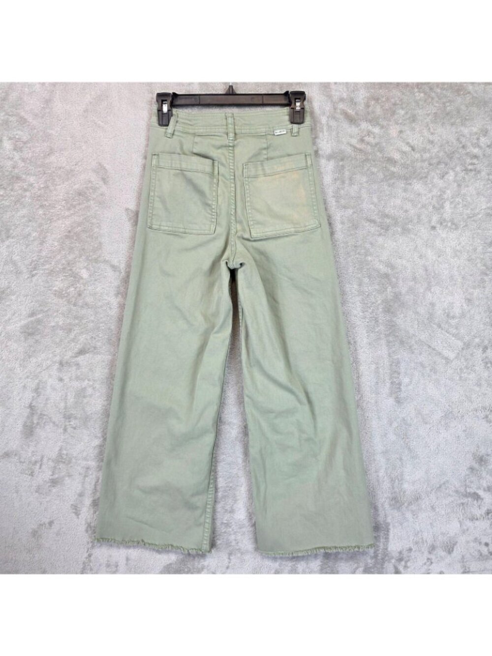 Billabong Chino Pants Womens 26 Green Denim Wide Leg Crop Raw Hem Stretch - Picture 2 of 14